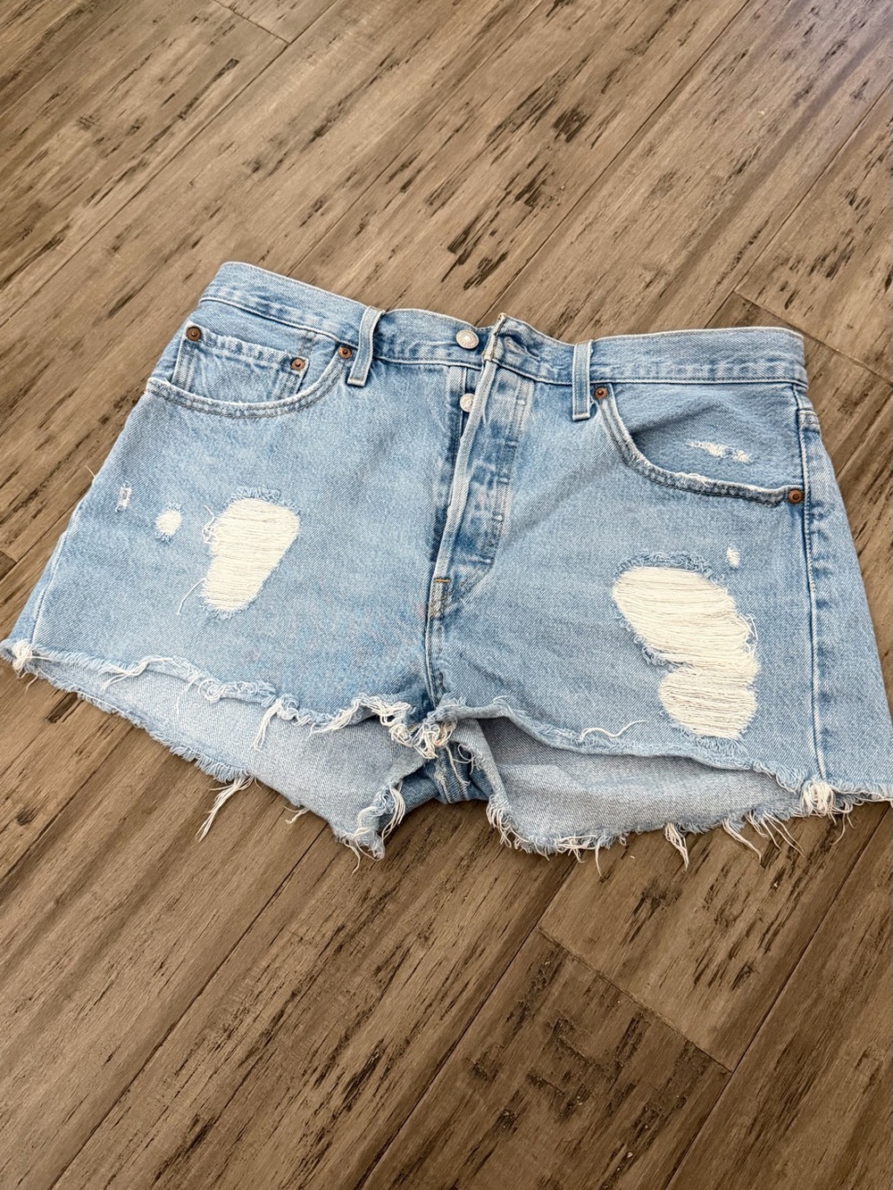 Levi's Light Blue Distressed Denim Cutoff Shorts
